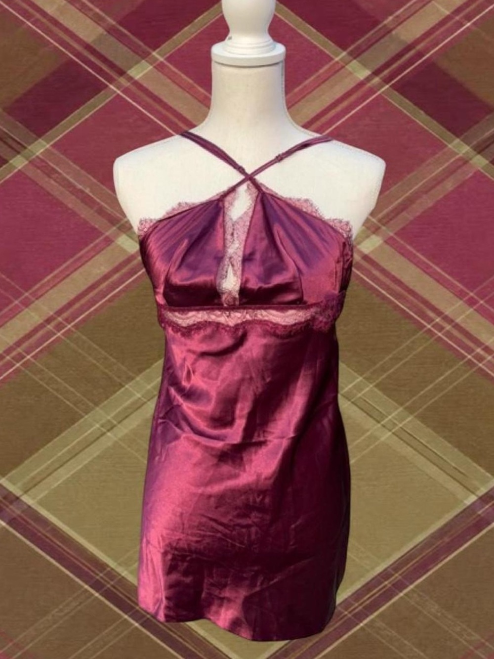 Silky Lace Trim Chemise Nightdress - Burgundy